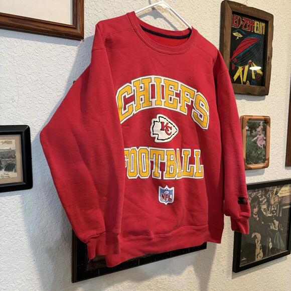 Vintage 90s Kansas City Chiefs Starter Football Sweatshirt Embroidered Sz Medium - Picture 2 of 7